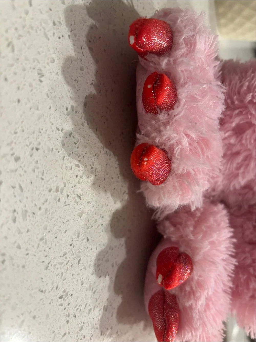 Plush Pink Fuzzy Monster Slipper Boots with Red Claws